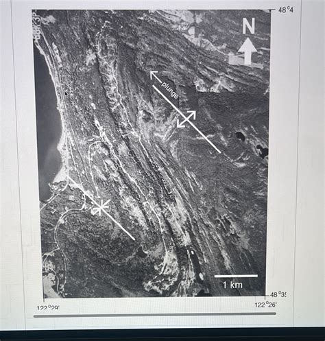 [Solved] This photo shows a northwest plunging anticline in the middle,... | Course Hero