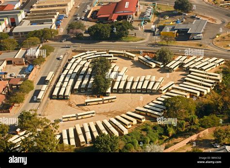 An aerial view of a bus depot Stock Photo - Alamy