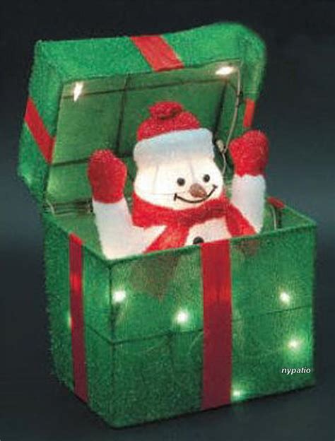 ANIMATED SNOWMAN GIFT BOX LIGHTED TINSEL INDOOR/OUTDOOR CHRISTMAS ...