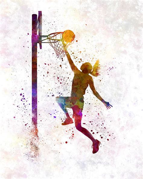 Young woman basketball player 04 in watercolor Poster by Pablo Romero