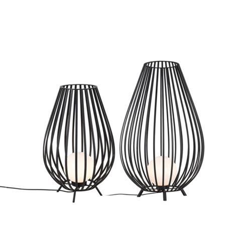 Set of floor lamps black with opal 110 cm and 70 cm – Angela - theperfectlamp.com