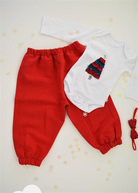Baby Boy Red Pants~ Baby boy bodysuit~ Baby Boy Red Bow~ Christmas baby boy outfit~ linen boys ...