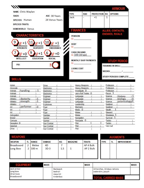 Mongoose Traveller Character Sheet Form Fillable - Printable Forms Free Online