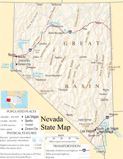 ♥ Nevada State Map - A large detailed map of Nevada State USA