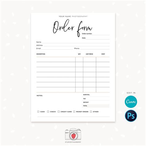 Purchase Order Form Template PSD Order Form Editable Instant Download ...