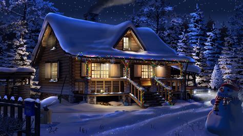 Winter Cabin Wonderland: HD Christmas Wallpaper