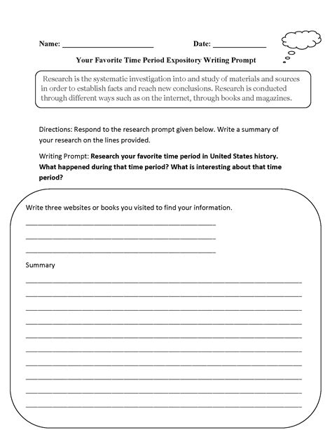 Favorite Time Period Expository Writing Prompt Worksheet | Expository writing, Expository ...