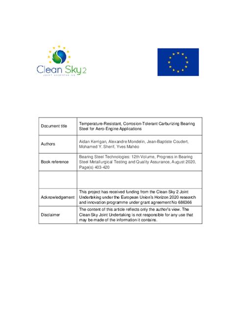 (PDF) Temperature-Resistant, Corrosion-Tolerant Carburizing Bearing Steel for Aero-Engine ...