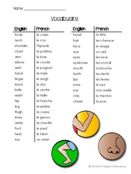 Les Parties du Corps - French Body Parts Vocabulary Activities and Quiz (Gr 4-7)