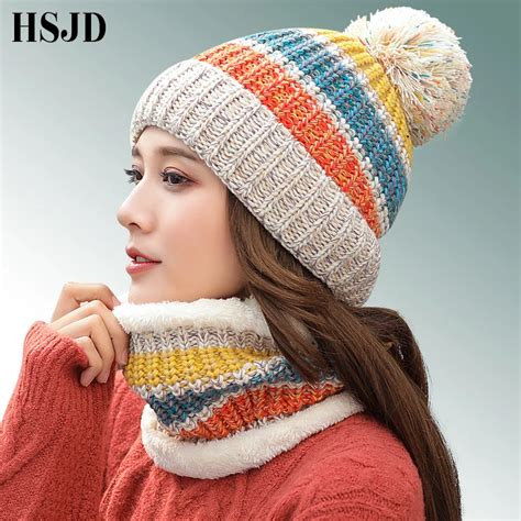 Brand Winter Beanies For Women Mixed Colors Knitted Hat Scarf Set ...