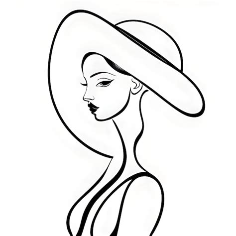 Premium Photo | A minimalist black and white drawing of a woman with a hat