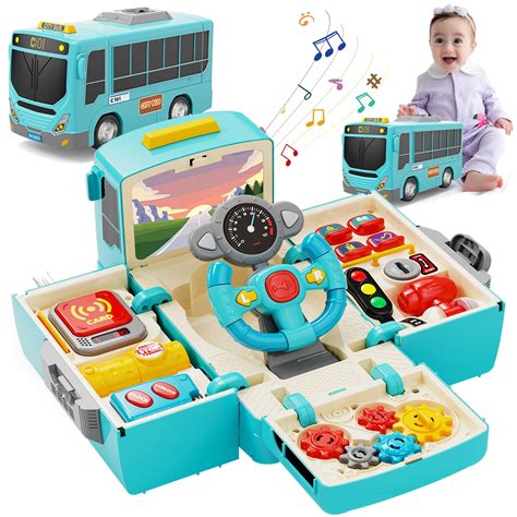 Bus Toy with Sound and Light, Simulation Steering Wheel Gear Toy ...