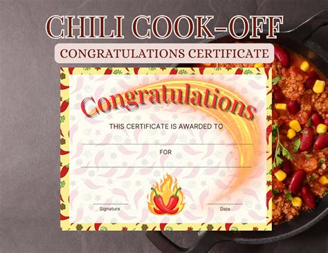 Printable Chili Cook-off Certificate Award, Winner of Games, Best Chili ...