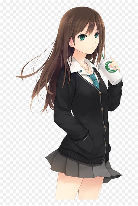 Brown Hair Anime High School Girl, HD Png Download - vhv