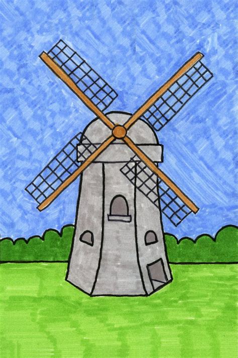 Easy How to Draw a Windmill Tutorial and Windmill Coloring Page ...