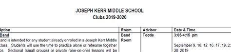 Joseph Kerr Middle School - Clubs