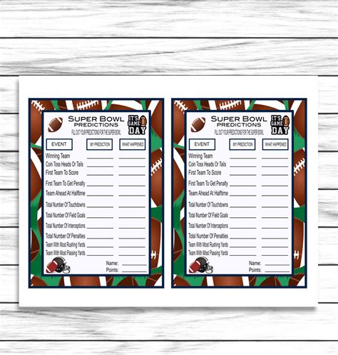 Printable Or Virtual Super Bowl Predictions Party Game, Kids Adults Fa ...