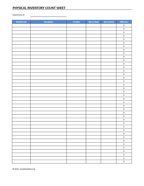 Physical Inventory Count Sheet Template » EXCELTEMPLATES.org