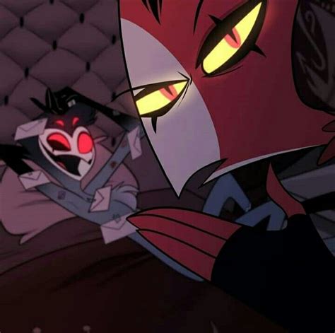 an animated image of a demon with yellow eyes looking at another demon in the background