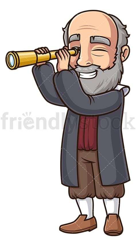 Galileo Galilei With Telescope Cartoon Clipart Vector - FriendlyStock