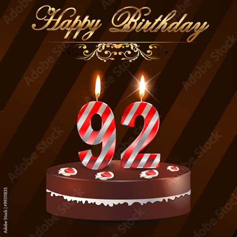 92 year Happy Birthday Card with cake and candles, 92nd birthday - vector EPS10 Stock ...