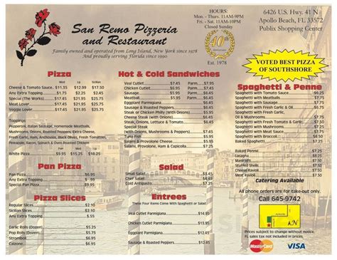 San REMO Pizza Restaurant menus in Apollo Beach, Florida, United States