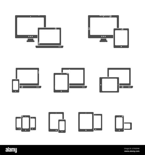 Silhouette vector responsive web design icons. Smartphone, desktop computer, laptop and tablet ...