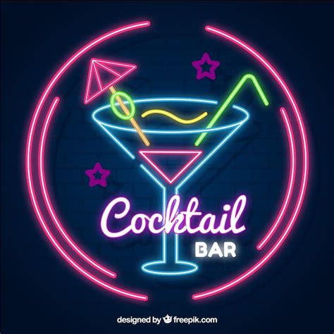 Cocktails With Martini Glass Neon Sign