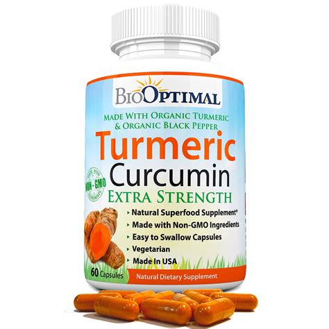 BioOptimal Turmeric Curcumin, Organic Turmeric Capsules, 60 Day Supply ...