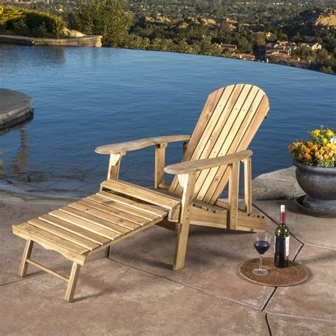 Munoz Reclining Wood Adirondack Chair with Footrest, Natural Stained ...