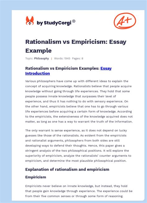 Rationalism vs Empiricism: Essay Example