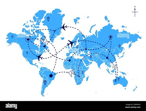 Airline Plane Flight Paths Travel Plans Map and world map Stock Photo ...