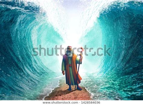 Moses Parting Red Sea Stock Illustration 1428584036 | Stock ...