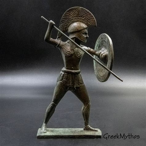 Ancient Spartan Greek Warrior Bronze Statue Armed with Helmet Shield ...