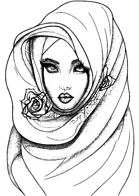 Ink Drawing of a Beautiful Hijab · Creative Fabrica
