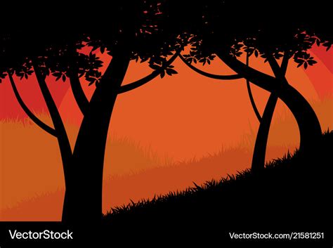 Silhouette trees forest scene Royalty Free Vector Image