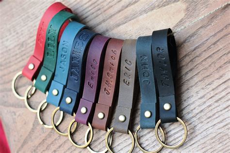 Personalized leather keychain for him Custom leather