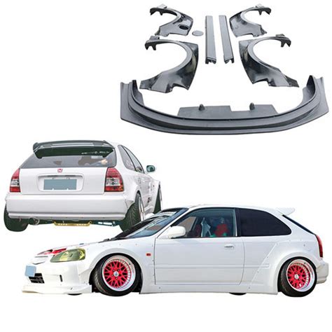 2000 Honda Civic Hatchback Wide Body Kit - Carbonfiber Hoods - Medium