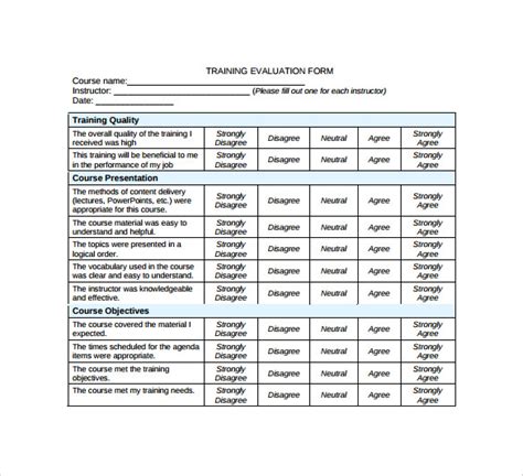 Training Evaluation Form Templates - Free Samples , Examples & Format ...