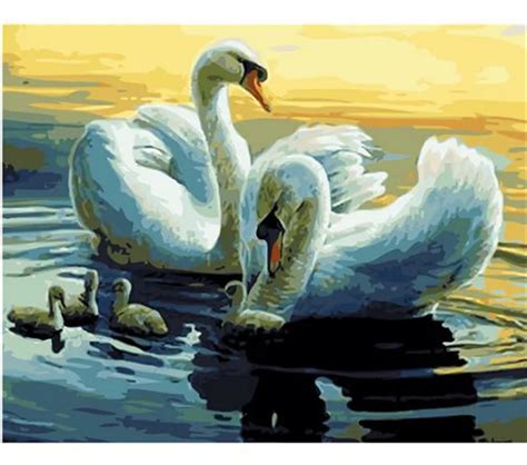 Hot Selling Swan Playing in Lake Printed DIY Digital Oil Painting By Numbers Hand Painted Oil ...