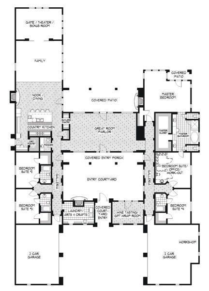 Hacienda Floor Plans Central Courtyard - Modern Home Plans