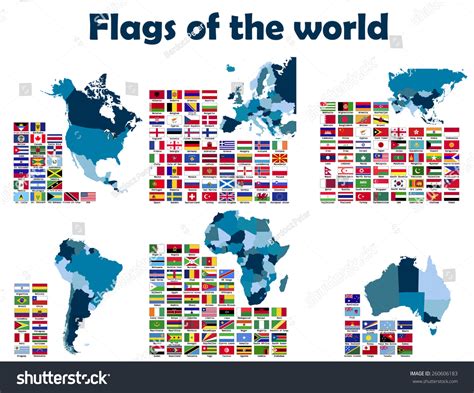 Vektor Stok Flags World Sorted By Continents Alphabetically (Tanpa Royalti) 260606183 | Shutterstock