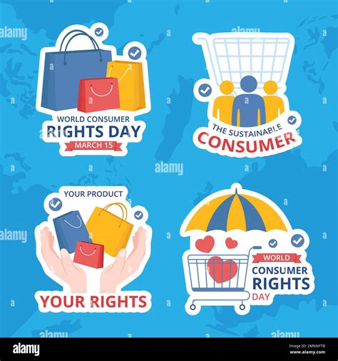 World Consumer Rights Day Label Flat Cartoon Hand Drawn Templates Illustration Stock Vector ...