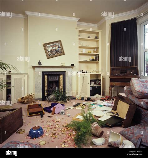 Scene of crime following a house burglary showing lounge interior Stock Photo: 7310888 - Alamy