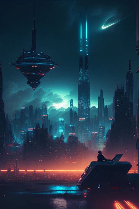 Cyberpunk City Landscape. Futuristic Cityscape with Neon Lights. Vector ...