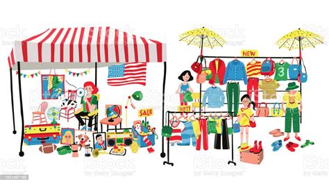 Flea Market Stock Illustration - Download Image Now - Flea Market, Cartoon, Bazaar Market - iStock