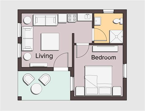 Architectural Floor Plan For One Bedroom Small Home 7193993 Vector Art at Vecteezy