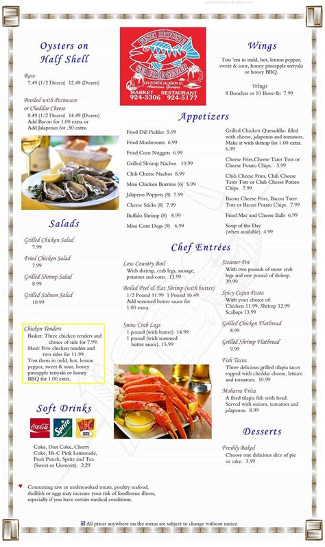 Menu at Fish House restaurant, Americus