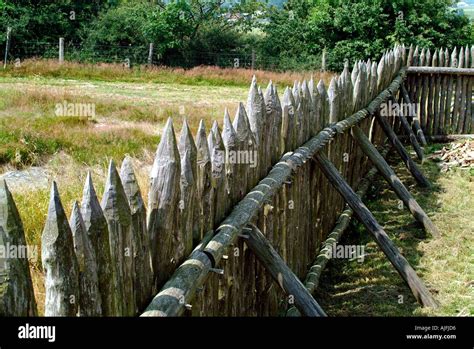 Download this stock image: Ancient Defensive Wooden Palisade Fence ...