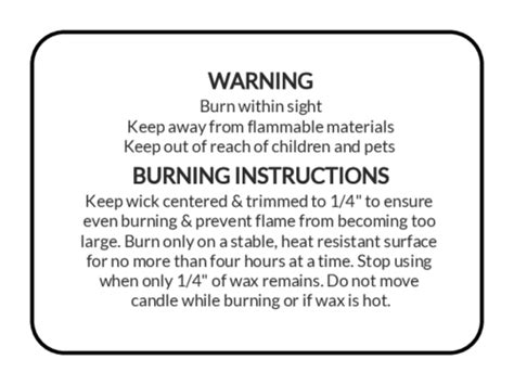 Candle Warning Label With Burning Instructions Template | OnlineLabels®